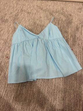Light Blue Spaghetti Tie-Back Strap Babydoll Tank Top